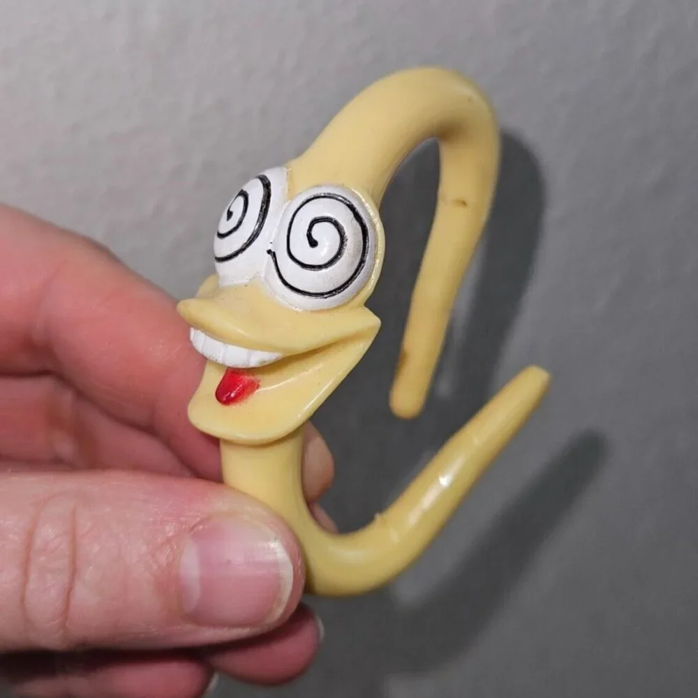 VTG Bendy Toy Bendable Hair Tie Accessory? Spiral Eyes Face Wacky Hair Day
